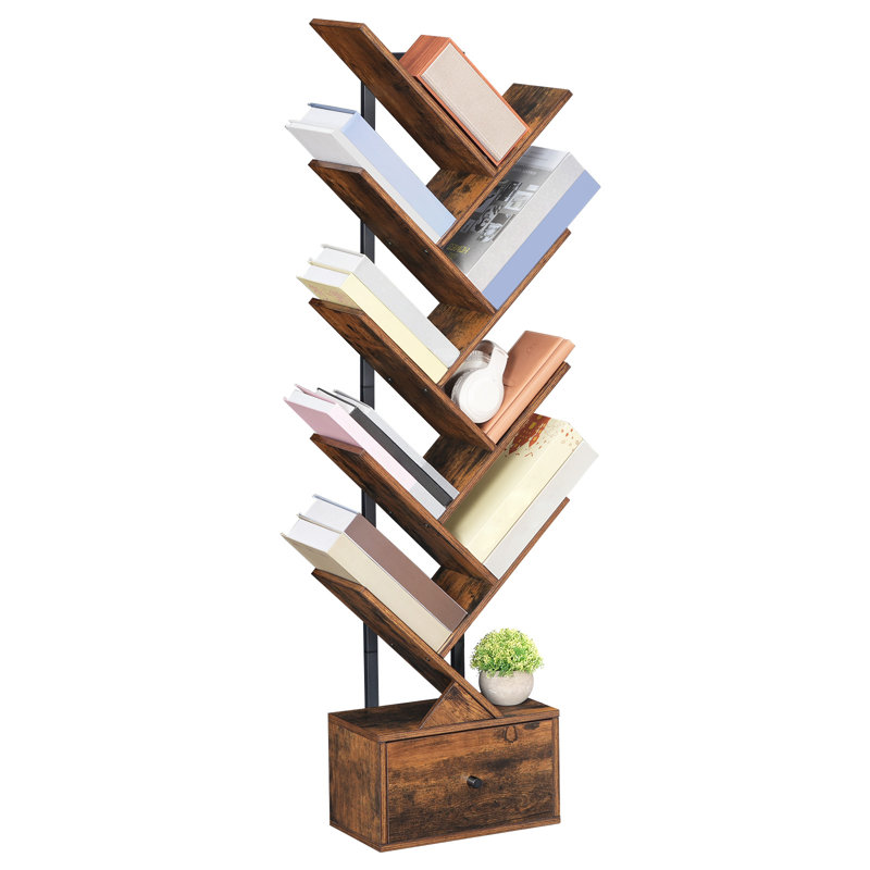 9-Tier Bookcase Tree Bookshelf with Drawer