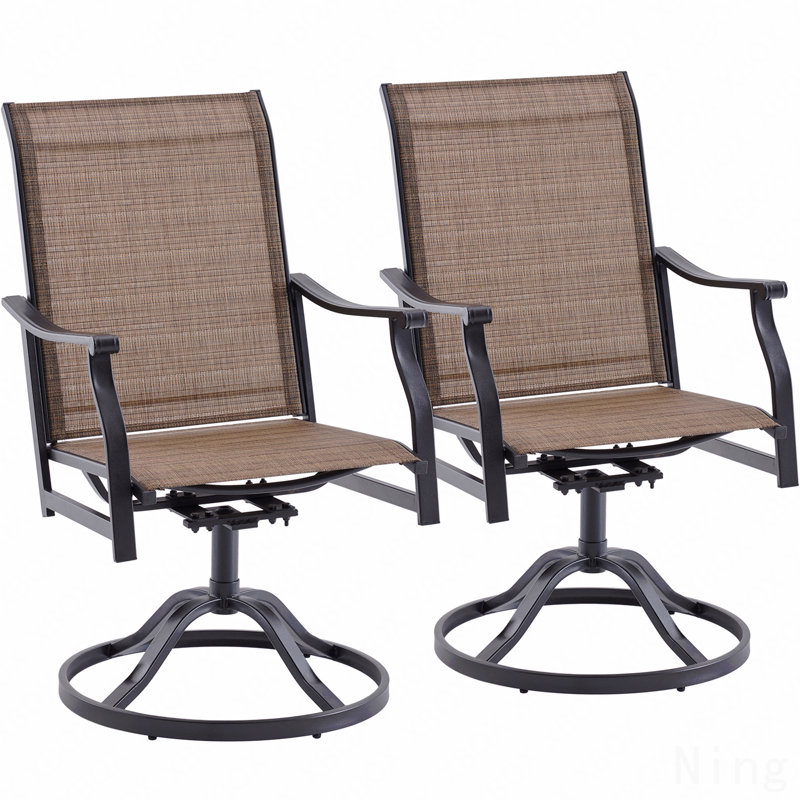 Outdoor Dining Chairs Set Of 2, 360°Swivel Patio Dining Chair With PVC-coated polyester Fabric, Outdoor Metal Armchair All Weather Resistant, Ergonomic Comfort, Perfect For Patio, Backyard, Balcony
