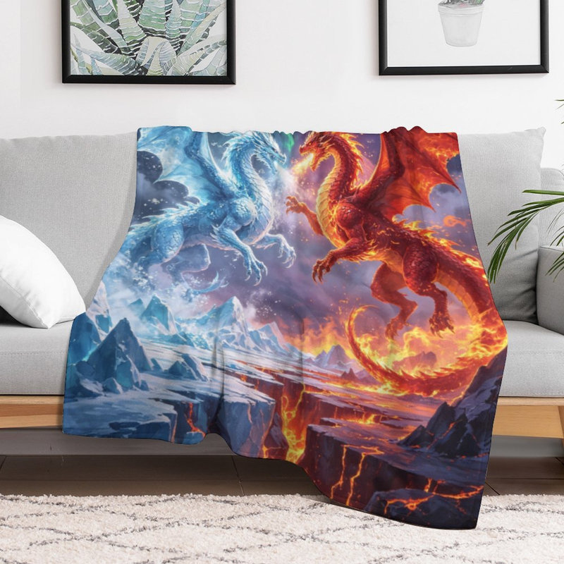 Ice and Fire Dragons (1) Jeté en flanelle de luxe, couverture douce et chaude pour le canapé-lit du salon, 40 po x 50 po