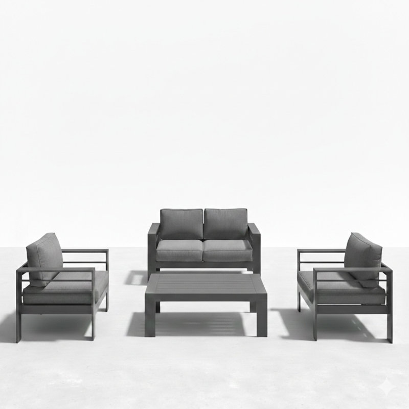 Ensemble de conversation de patio moderne en aluminium 4 pièces