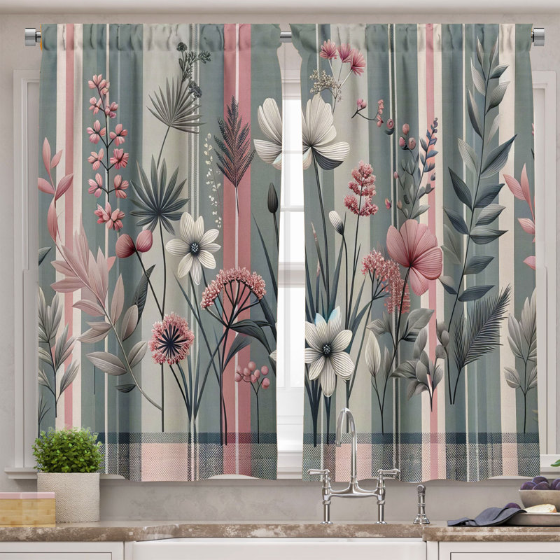 Floral Tailored Kitchen Curtain, 55" W x 24" L