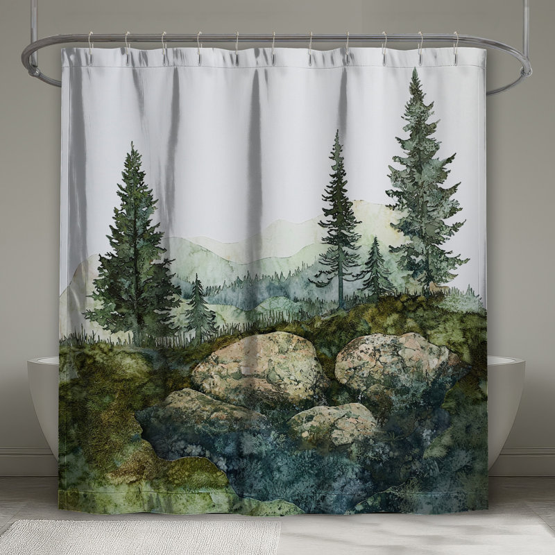 Mountain Forest Landscape Shower Curtains Extra Long, 70 po l x 72 po H