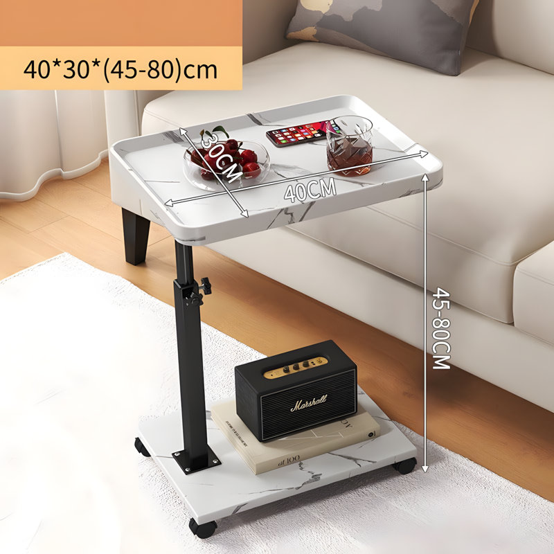 Adjustable C-Shaped Side Table With 360° Swivel And Wheels, Lightweight End Table For Sofa, Bedside, Living Room, And Small Spaces