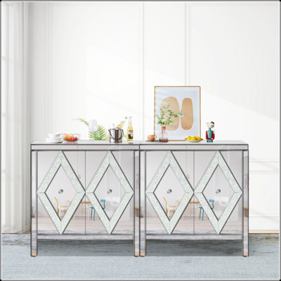 Unique Design Storage Accent Cabinet With Mirror Trim, Perfect For Modern And Elegant Home Decor.