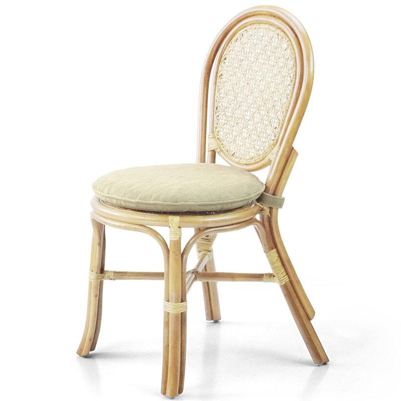 Natural Rattan and Cane Side Chair with Cream Cushion