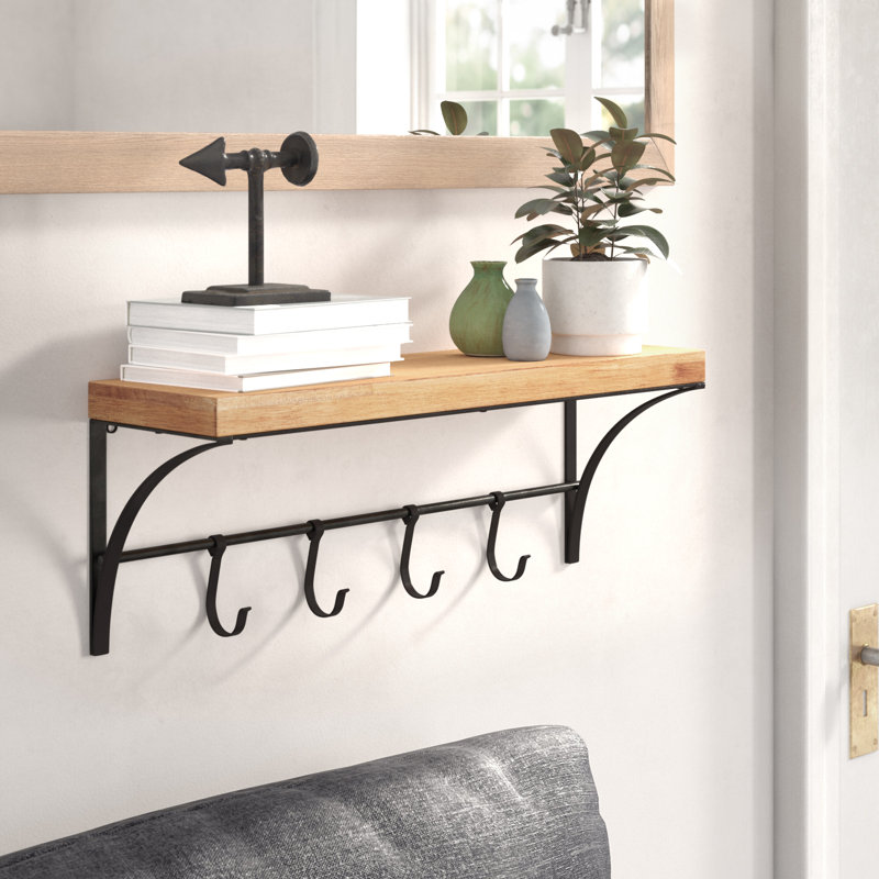 Earp Solid Wood Bracket Shelf with Hooks