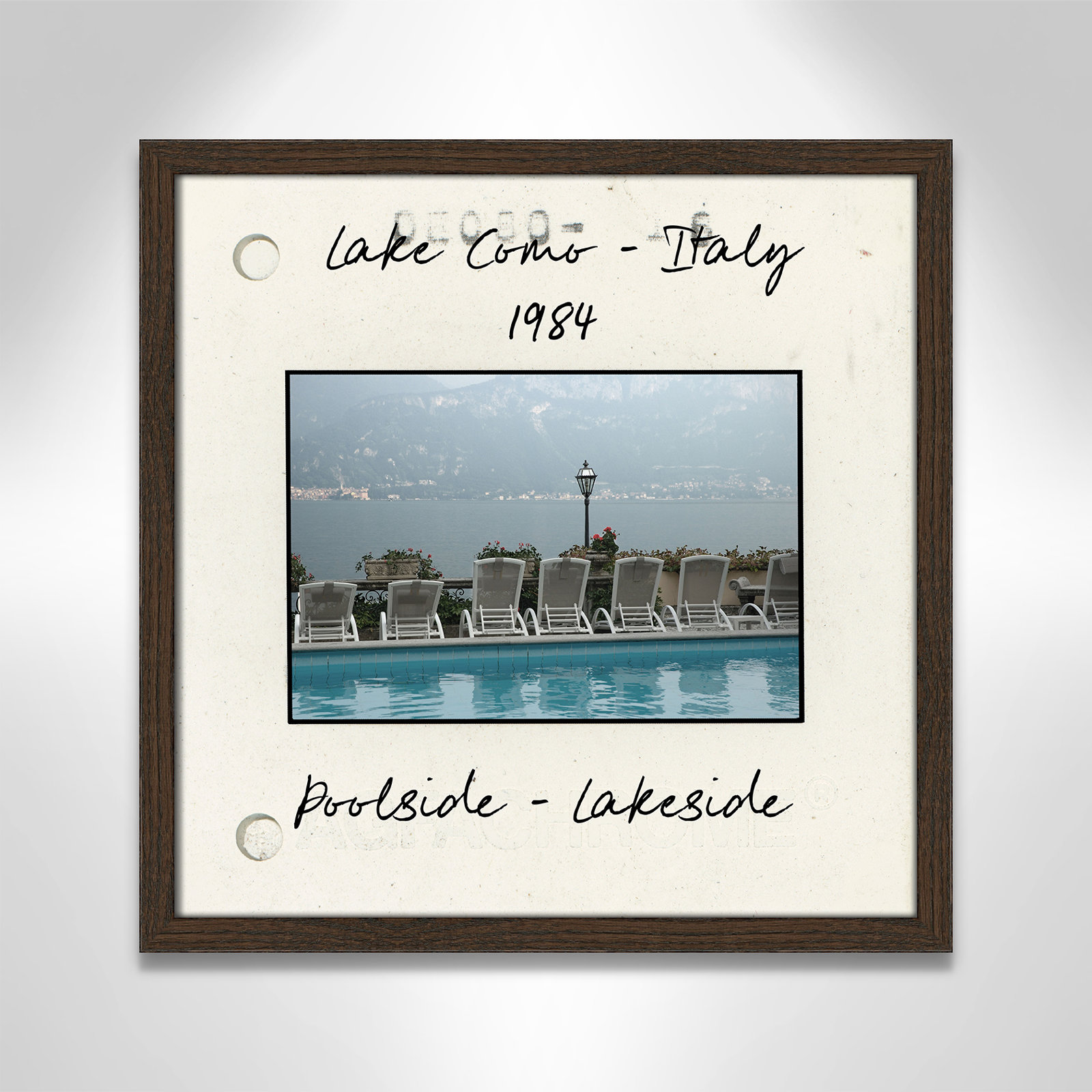 Travel Slide Collection "Lake Como, Italy" Print, Walnut Single Picture Framed Paper, 17" H x 17" W x 0.75" D