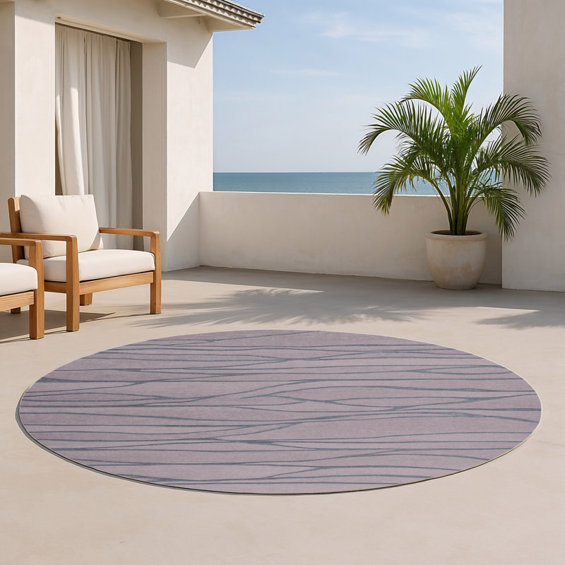 Tapis beige abstrait intérieur et extérieur, Rond 5 pi