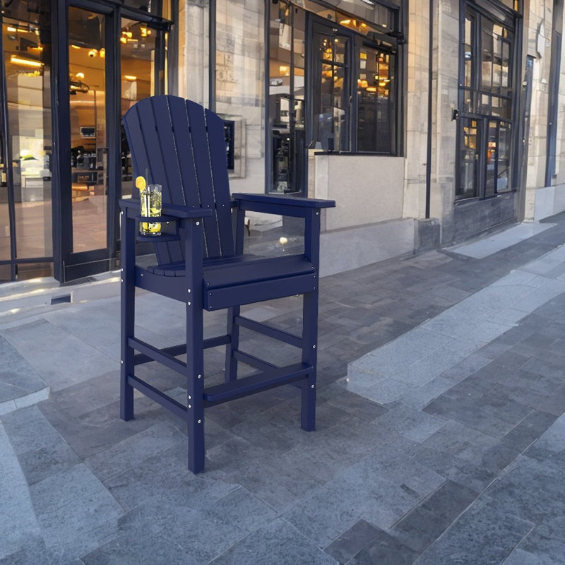 28.7 In. Outdoor Tall Adirondack Chair With Cup Holder, Blue