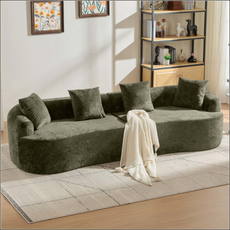 Causeuse incurvée, petit canapé en chenille avec 3 coussins, canapé profond pour appartement, salon, aucun assemblage requis