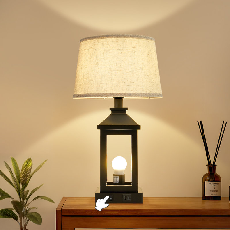 Farmhouse Bedside Table Lamp With 3-Way Dimmable Touch Control, USB C+A & AC Outlet, Ideal For Modern Living Spaces, Black
