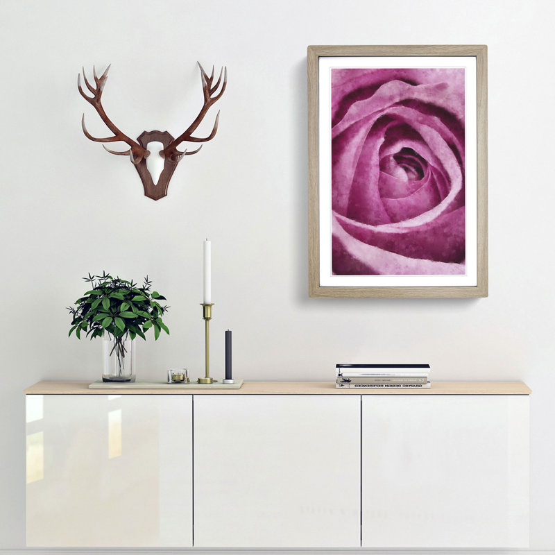 The Heart of a Pink Rose - Picture Frame Painting Print, 33cm H x 24cm W x 2cm D, Oak Framed