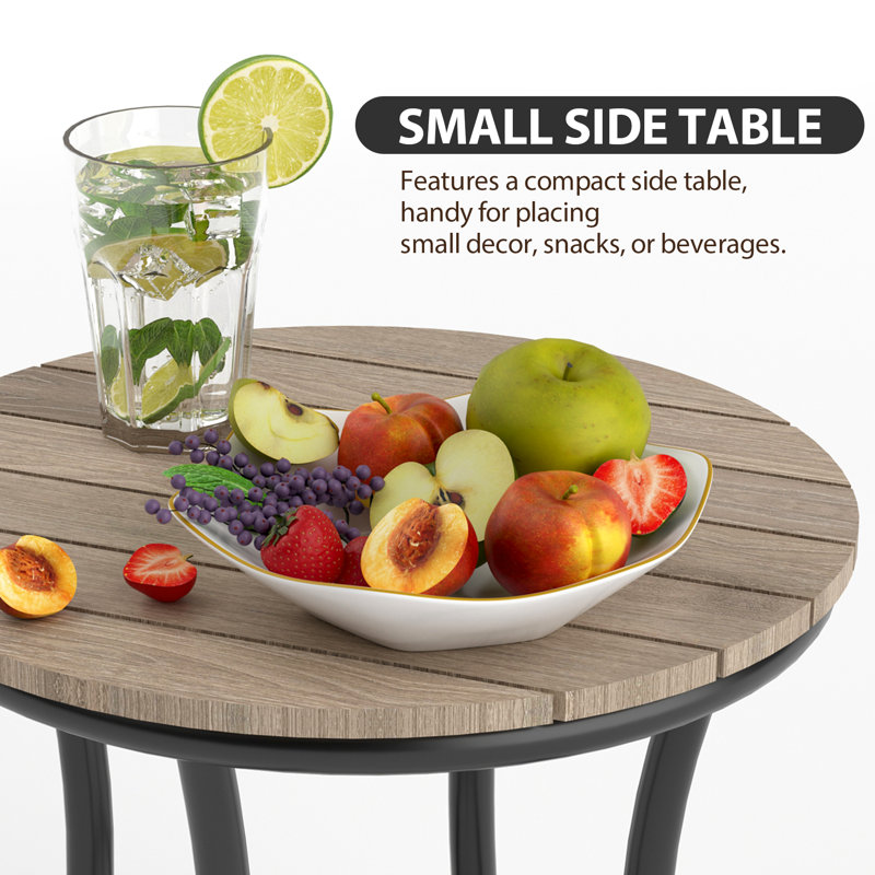 Loddon Aluminum Outdoor Patio Dining Set with Dining Table, Small Side Table and Stackable Chairs, Black/Teak, 8