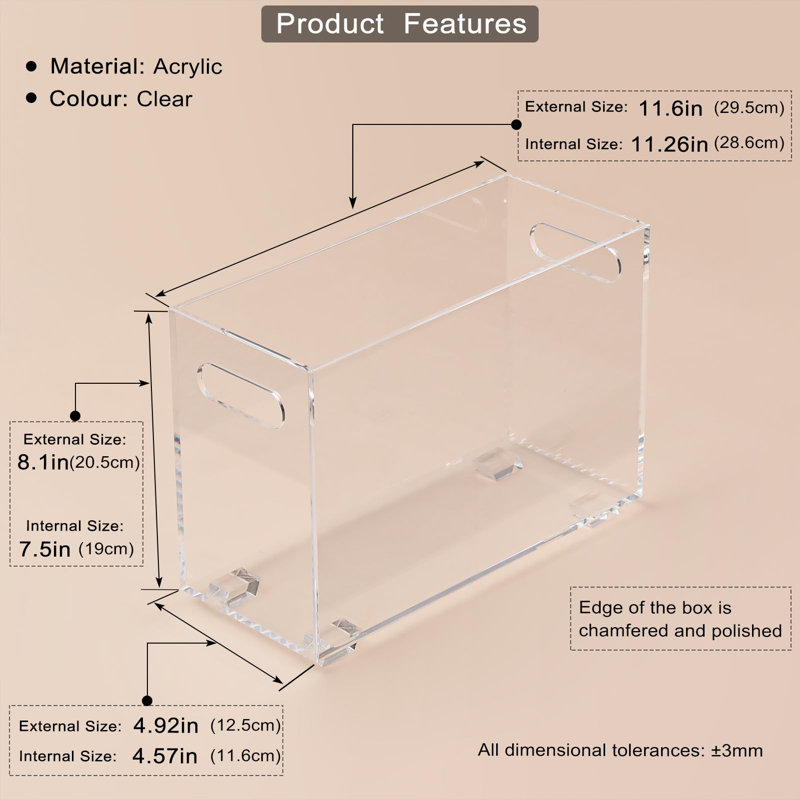Porte-revues en cristal acrylique, porte-revues peu encombrant, panier à livres, bac de rangement (transparent)