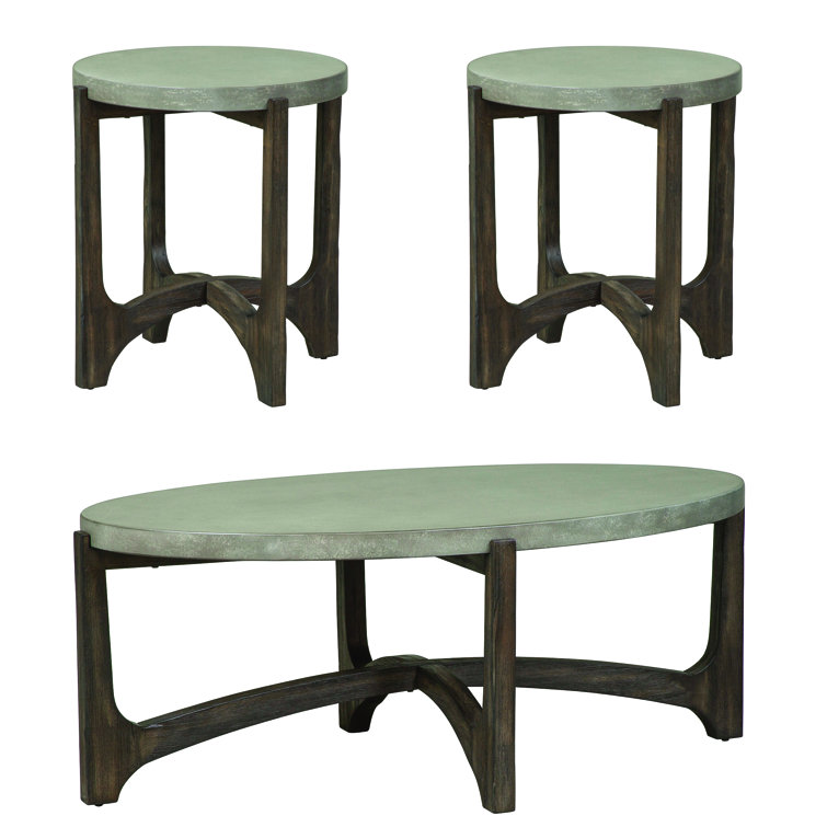 Fowey Oval Cocktail Table Set w/ Two End Tables