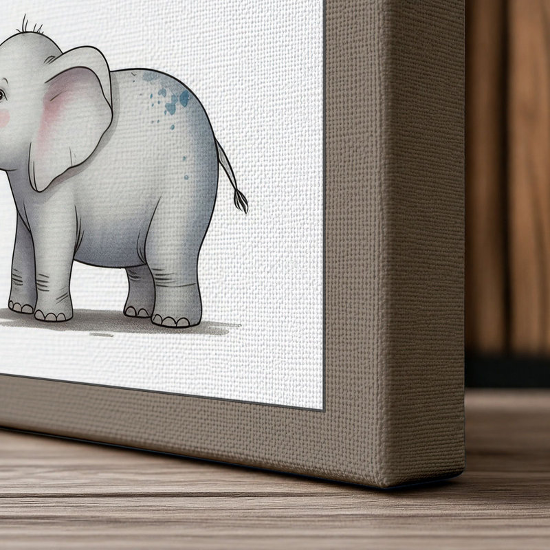 Elephant with Balloons Whimsical - Wrapped Canvas, 18x12 - 45.7 x 30.5 cm, Taupe Border