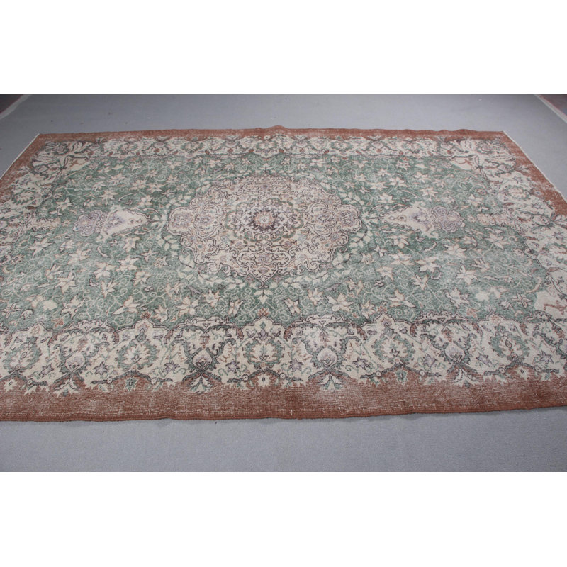 Tapis turc Oushak surdimensionné vintage en laine vert pour salon avec motif décoratif antique Anatolian