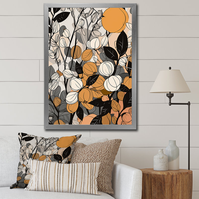 Rétro terre cuite - Illustration de fleurs sauvages, H 32 po x l 24 po x P 1 po, Cadre simple argenté