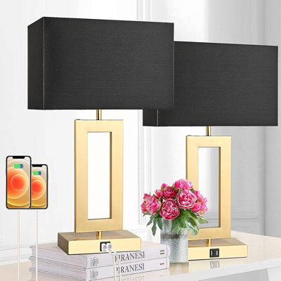 22'' Lamps for Bedrooms Set of 2, Touch Control Table Lamps with 2 USB Ports