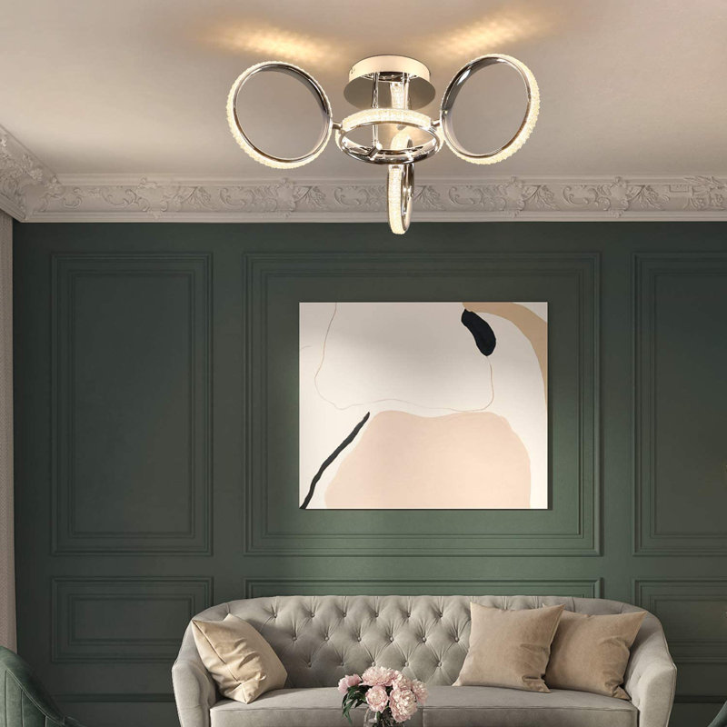 LED ceiling light modern 39W warm white crystal lamp chrome in 4-rotating ring design