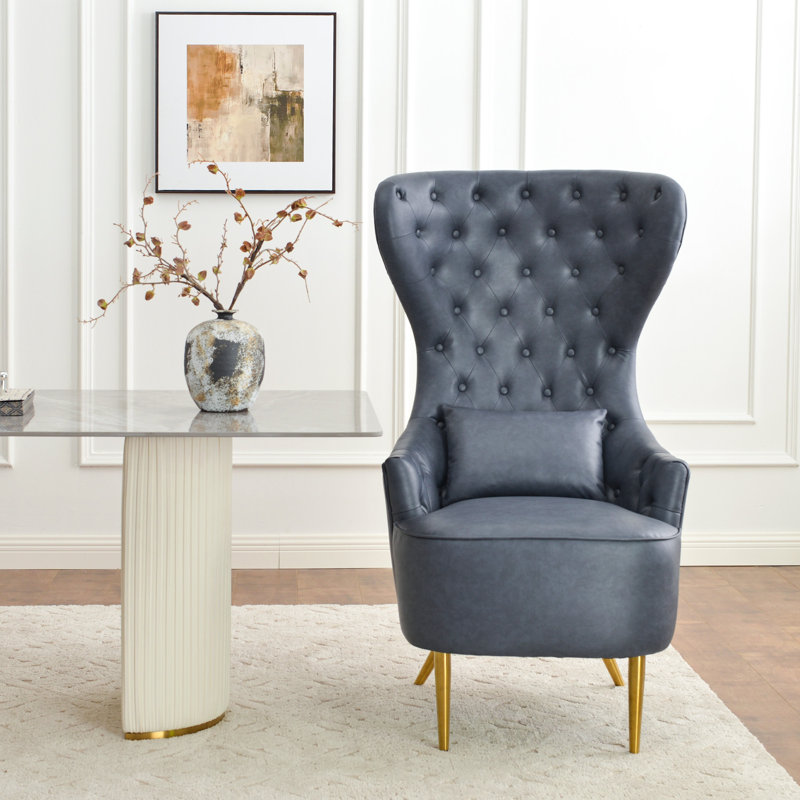 Chaise de salle à manger rembourrée Remerton, Similicuir bleu marine