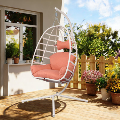 Fauteuil à œufs avec support pour l'intérieur et l'extérieur, balançoire suspendue en rotin robuste avec coussin lavable, capacité de 350 lb