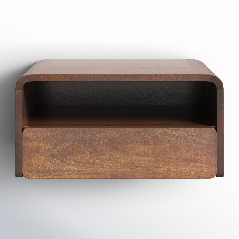 Langley Mango Floating Shelf with Drawer, Walnut