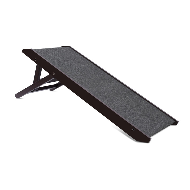 Espresso Adjustable Wooden Pet Ramp with Grip Carpet