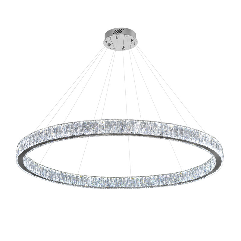 Luminaire suspendu à DEL 48 po à grand anneau en cristal moderne à intensité variable pour salle à manger