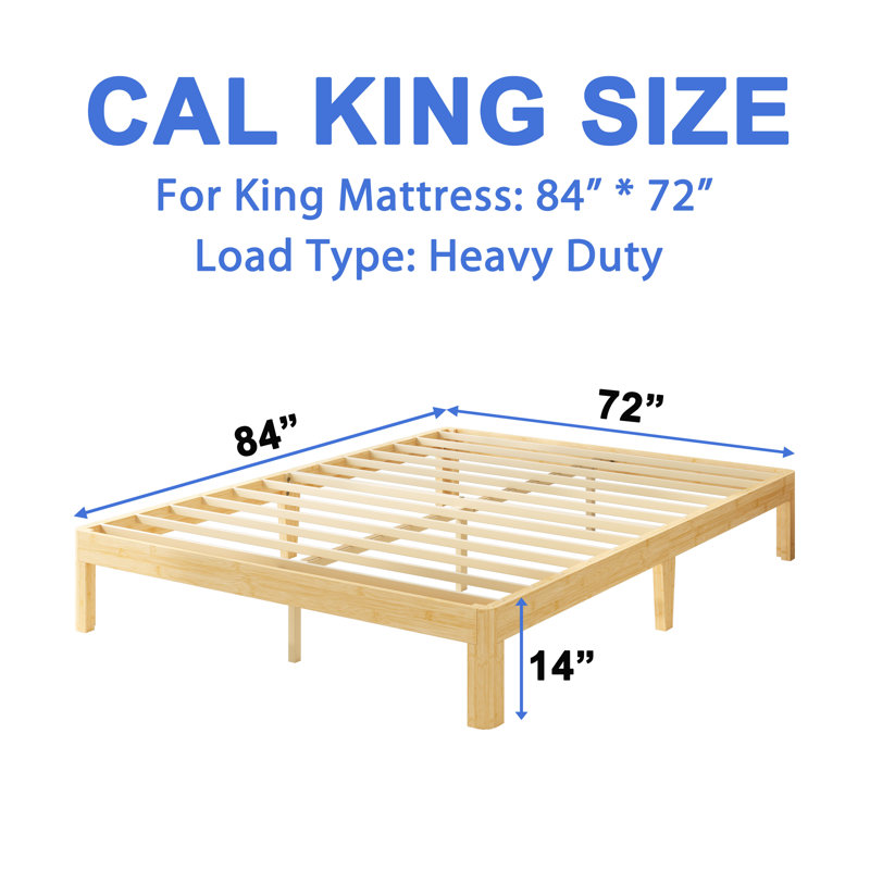 Amylia 14" Heavy Duty Platform california king bed frame, Noise-Free Silent Structure, Zero Formaldehyde Eco-Friendly Varnish, Solid Wood & Bamboo Iron, No Box Spring Required for Bedroom