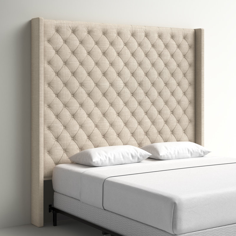 Kaster Upholstered Headboard, Heathered Beige Linen, Queen