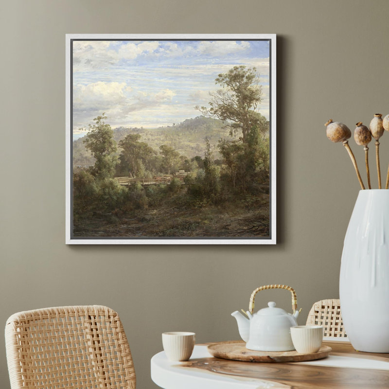 Scène pastorale classique, pont rustique sur un ruisseau avec cheval, nature sauvage, illustrations rustiques, reproduction sur toile