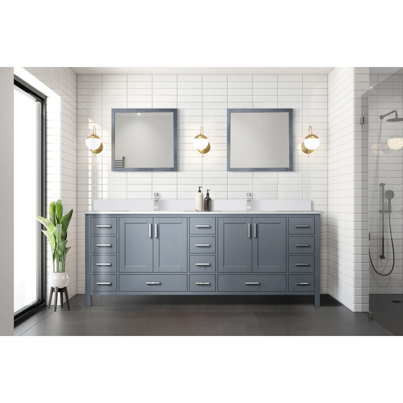 Jacques 84 in. W x 22 in. D Double Bath Vanity, and 34 in. Mirrors, Dark Gray, White Quartz