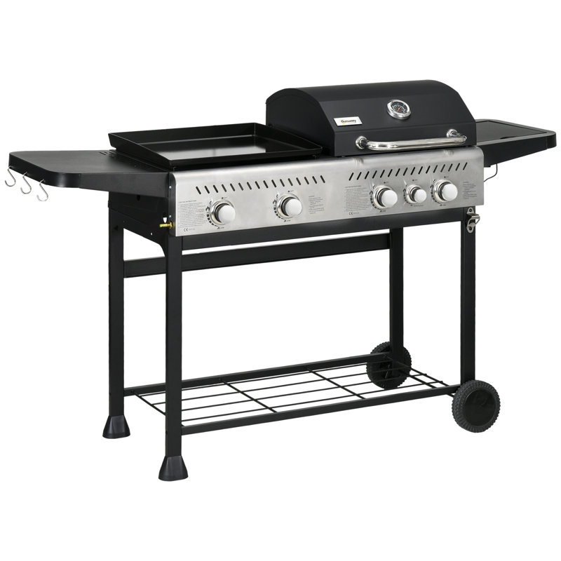 Outsunny 4 - Burner Free Standing Propane 10000 BTU BTU Gas Grill with Side Burner
