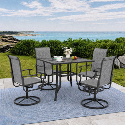 Ensemble de salle à manger 5 pièces imperméable pour terrasse - table rectangulaire d'extérieur et 4 chaises pivotantes rembourrées
