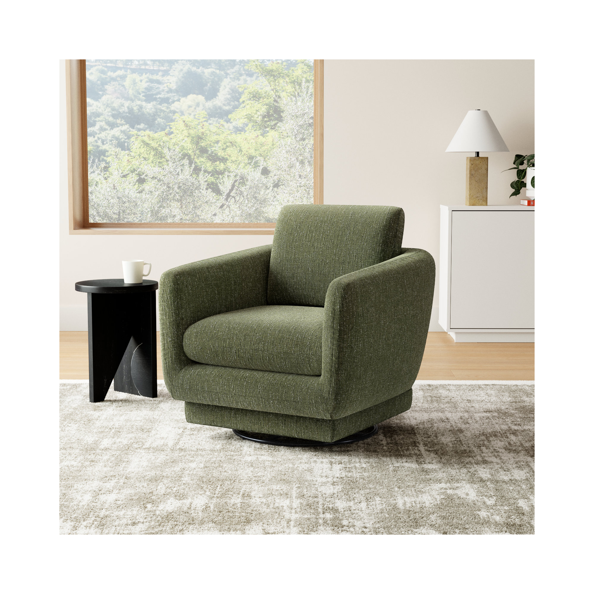 Ramel Upholstered Swivel Armchair, Mellow Forest Chenille