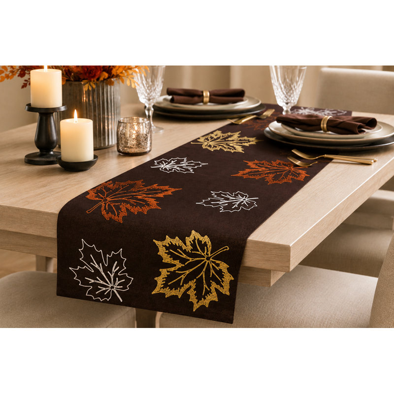 Dresden Embroidered Fall Table Runner, 36" L x 16" W, Coffee