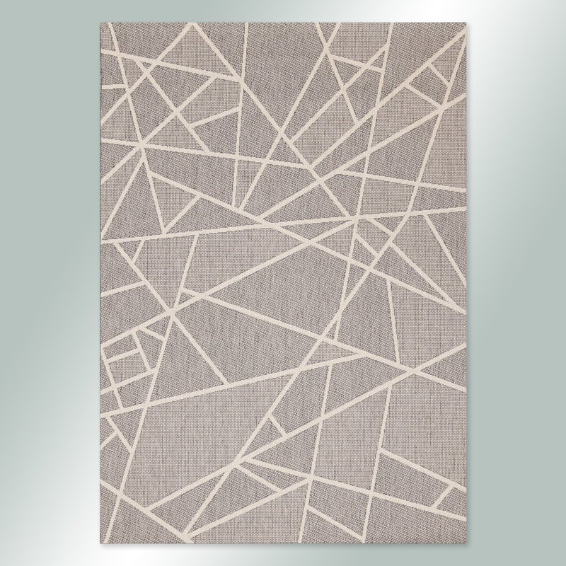 Marrilee Grey Cream Indoor/Outdoor Area Rug, Rectangle 6'7" x 9'6"