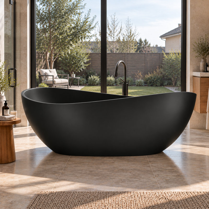 Baignoire de trempage autoportante à surface solide de 63 pouces KAKUSIGA pour salle de bain