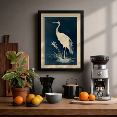 Crane Reflection Japandi Framed Art Print