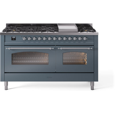 ILVE Nostalgie II Series 60 inch Dual Fuel Range with 9 Sealed Burners, Griddle (Glass Door)