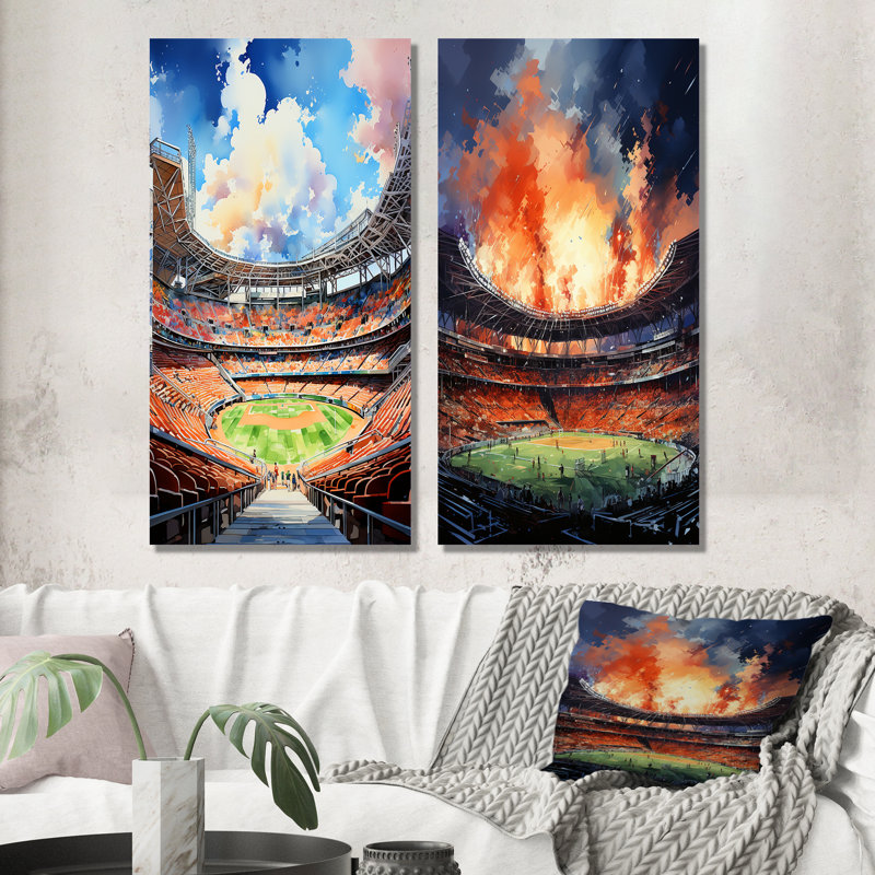 «Abstract Baseball Stadium», 2 pièces, Toile tendue, H 24 po x l 20 po