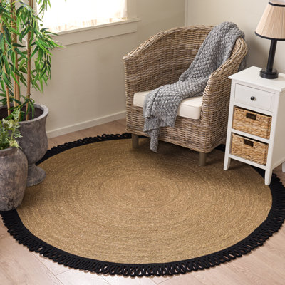 Latte de bambou tressée en fibre naturelle / ruppie maritime; Tapis d'intérieur en coton sans motif
