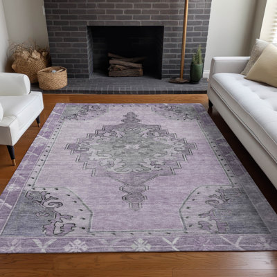 Machine Washable Indoor/Outdoor Xhevrie Plum Rug