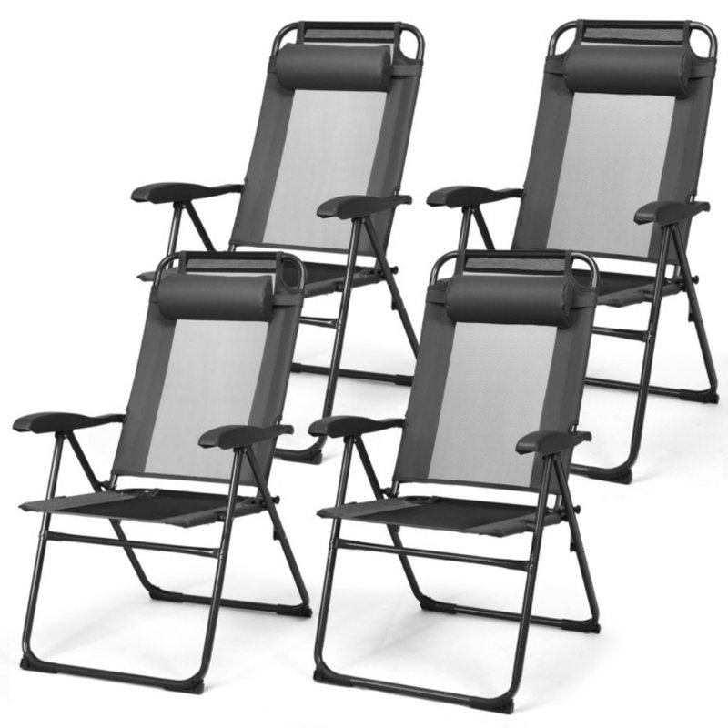 2 Pieces Patio Adjustable Folding Recliner Chairs With 7 Level Adjustable Backrest