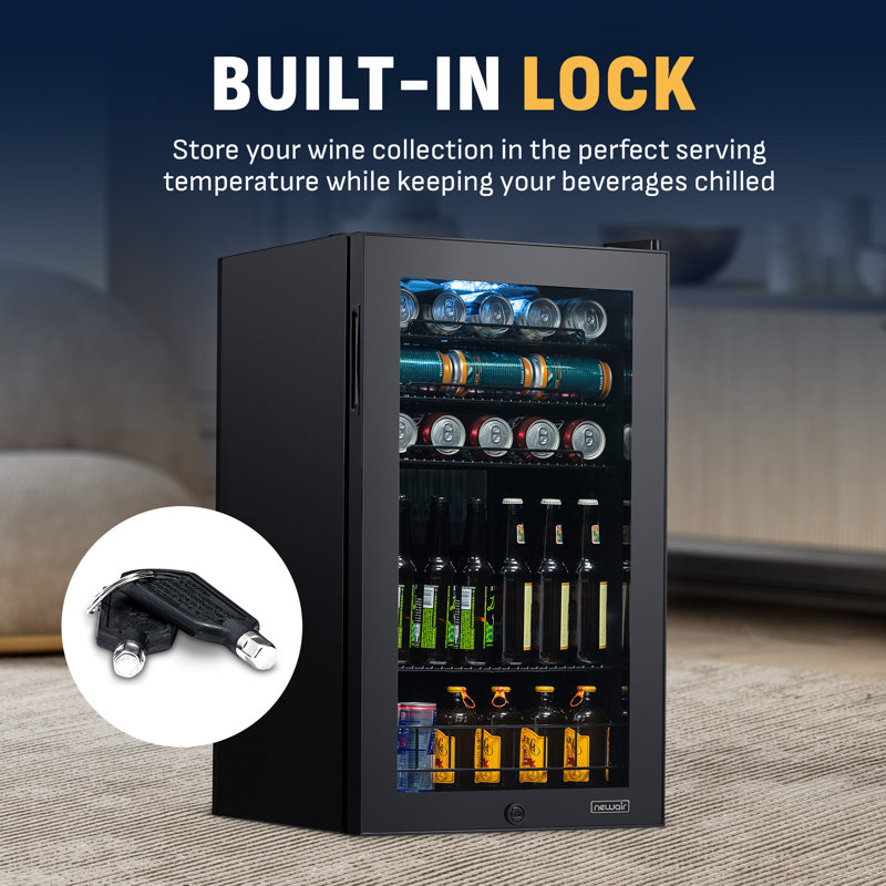 NewAir 126 Can Freestanding Beverage Fridge with 7 Temperature Settings and Adjustable Shelves in Onyx Black