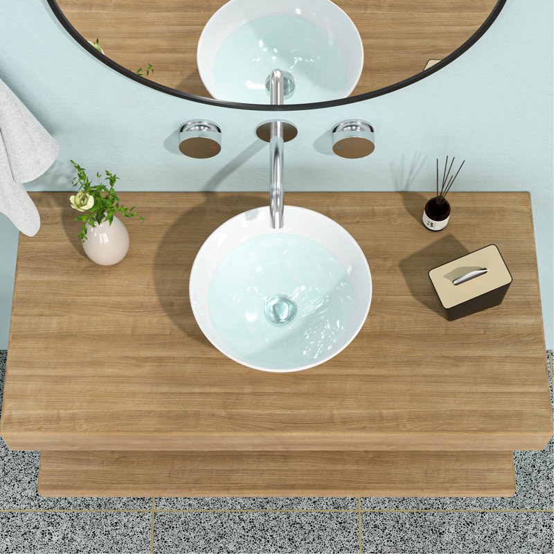 13x13 Inch White Ceramic Circular Bathroom Sink