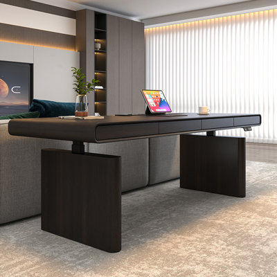 Italian Light Luxury Intelligent Electric Height-Adjustable Desk With Built-In Desktop Power Strip, Available In Black And Smoked Finish
