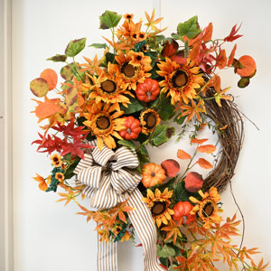 26" Fall Pumpking Sunflower Thankgiving Day Flower Wreath