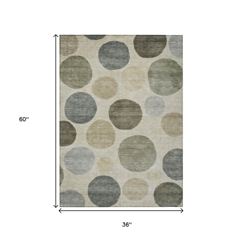 3' X 5' Taupe Beige And Ivory Geometric Washable Indoor Outdoor Area Rug